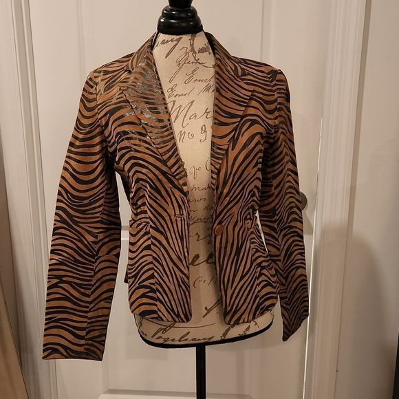 Brown suede IL Gilet zebra print jacket size S. - Picture 1 of 9